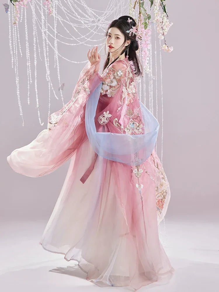 Original Hanfu Female Embroidered Hezi Skirt Improved Han Element Chest length Tang Spring Style Set - Yandan_Hanfu