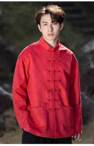 New Chinese style disc button top jacket Chinese New Year red Tang suit men - Yandan_Hanfu