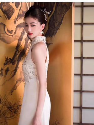 White Engagement Cheongsam Toast Bridal Dress
