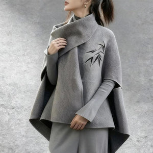 Grey Wool Cape Set – Short Cloak Jacket & Knit Dress | Soft Relaxed Fit - Yandan_Hanfu