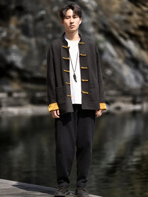 New China style can be worn on both sides, button-down top jacket Tang suit men - Yandan_Hanfu