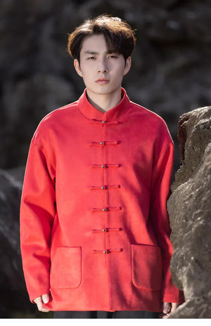 New Chinese style disc button top jacket Chinese New Year red Tang suit men - Yandan_Hanfu