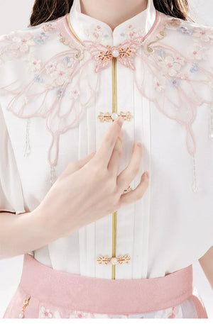 Modern Hanfu Summer Set – New Chinese Style Blouse with Horse-Face Skirt - Yandan_Hanfu