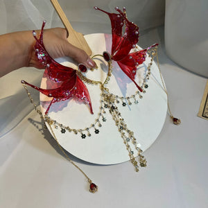 Dunhuang Princess Headpiece Set – Exotic Red Tassel Hair Accessories for Hanfu & Oriental Dance - Yandan_Hanfu