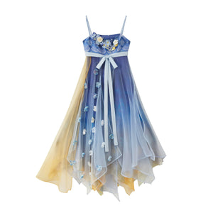 Star & Moon Platycodon – Elegant Qi-Xiong Modern Hanfu Dress with Spaghetti Straps & Embroidery - Yandan_Hanfu