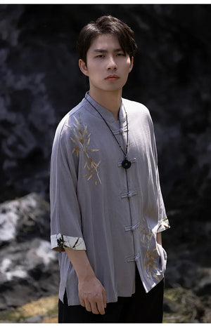 Tang suit men's Chinese style linen embroidered shirt - Yandan_Hanfu