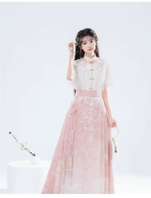 Modern Hanfu Summer Set – New Chinese Style Blouse with Horse-Face Skirt - Yandan_Hanfu