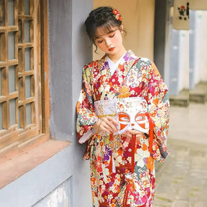 Dark red Japanese retro improved kimono Japanese yukata, fireworks kimono dress - Yandan_Hanfu