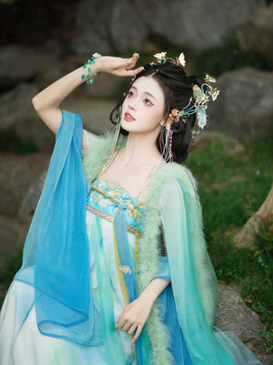 Tang Summer – Fragmented Cape & Hezi Skirt Hanfu Set for Summer - Yandan_Hanfu