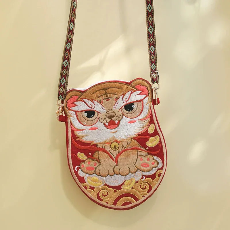 Embroidered Tiger Bag – Traditional Hanfu Purse with Vintage Craftsmanship - Yandan_Hanfu