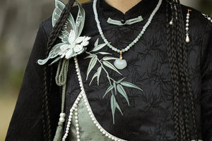 Tobacco bamboo Chinese style Mori girl Han element green lolita cheongsam - Yandan_Hanfu