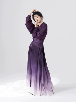Ming style Hanfu aircraft sleeve top, dark purple gradient horse face skirt - Yandan_Hanfu