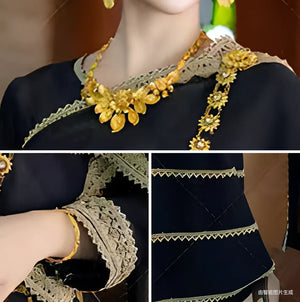 Black&Gold Dai clothing female princess black gold minority Dai skirt accessories full set - Yandan_Hanfu