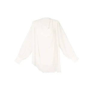 Blue collar shirt versatile beige top, lantern sleeve retro horse skirt - Yandan_Hanfu