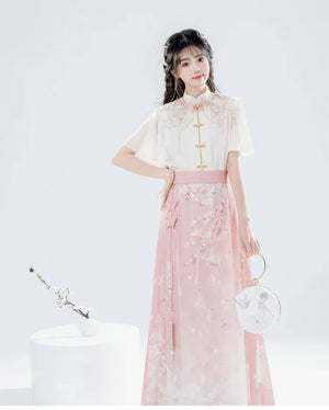 Modern Hanfu Summer Set – New Chinese Style Blouse with Horse-Face Skirt - Yandan_Hanfu