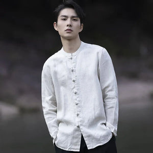 New China Style stand-up collar linen shirt men's Tang suit - Yandan_Hanfu