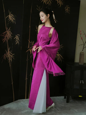 "Rose Hairpin" Dragon Fruit Color Piece Cheongsam Bridal Wedding Dress Engagement - Yandan_Hanfu