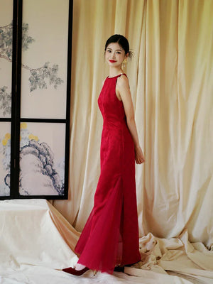 "Happy hairpin" red yarn original improved cheongsam bridal wedding dress toasting dress engagement - Yandan_Hanfu