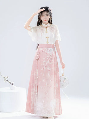 Modern Hanfu Summer Set – New Chinese Style Blouse with Horse-Face Skirt - Yandan_Hanfu