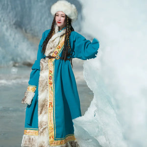 Peacock Blue Tibetan Robe | Wearable Art for a Modern Cultural Experience - Yandan_Hanfu