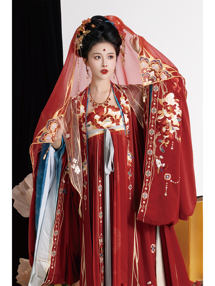 Authentic Tang-Style Bridal Hanfu – Custom Embroidered Red Gown with Flowing Grand Sleeves