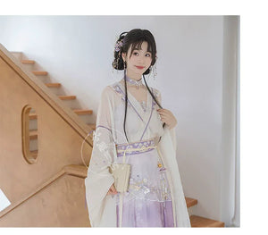 Iris Elegance – Violet Embroidered Hanfu Set with Flowing Nine-Panel Skirt | Wei-Jin Inspired - Yandan_Hanfu