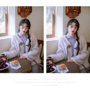''Falling Grace" Lace Qipao Cheongsam Dress & Faux Fur Jacket – Winter Collection - Yandan_Hanfu