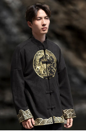 New Chinese style suede embroidered top jacket Tang suit men - Yandan_Hanfu