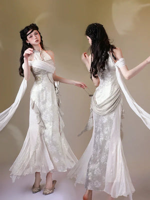 Aries Goldflow – Textured Satin Mermaid Qipao Dress from the Zodiac Collection - Yandan_Hanfu