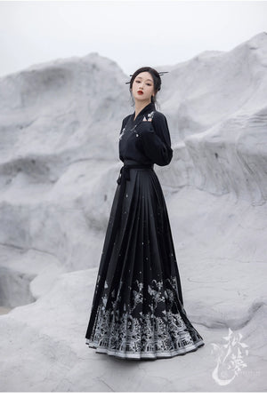 Original imitation luodian horse face skirt, new Chinese style, daily work, improved short-sleeved Hanfu summer - Yandan_Hanfu