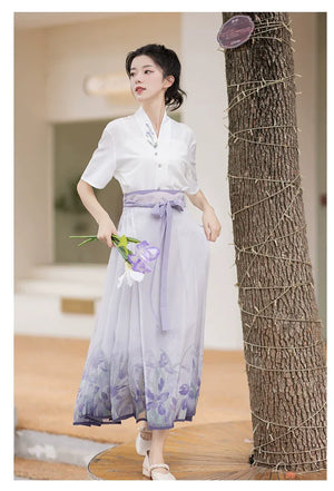 Purple Hanfu Han Element Cotton Short Shirt Horse Face Hanfu Female - Yandan_Hanfu