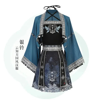 Silver Bell Hanfu Women's Han Element Improved Top Half Skirt Ancient Clothing Full Set Miao Xinjiang Exotic Style Daily - Yandan_Hanfu