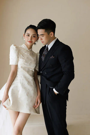 "Little Meixue" Short Bow Cheongsam Bridal Wedding Dress - Yandan_Hanfu