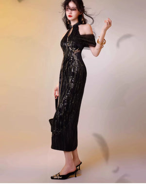 Aries Goldflow – Textured Satin Mermaid Qipao Dress from the Zodiac Collection - Yandan_Hanfu