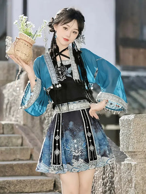 Silver Bell Hanfu Women's Han Element Improved Top Half Skirt Ancient Clothing Full Set Miao Xinjiang Exotic Style Daily - Yandan_Hanfu