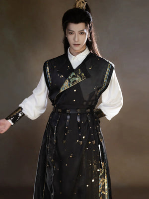 Unisex Hanfu Set – Inlaid Bronze-Inspired Brocade Horse-Face Skirt in Modern Chinese Style - Yandan_Hanfu