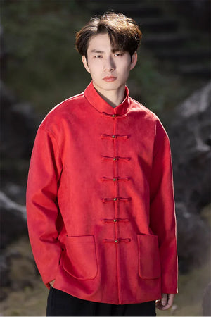 New Chinese style disc button top jacket Chinese New Year red Tang suit men - Yandan_Hanfu