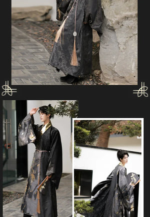 Made in the Ming Dynasty | Gold and black textured Hanfu men's Taoist robes - Yandan_Hanfu