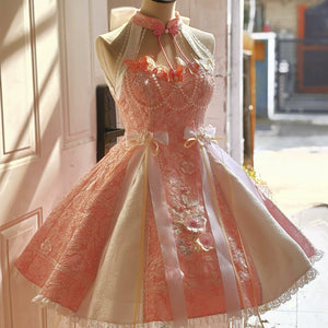 Chinese style pink lolita hanfu drunk fuchu Xiaoshan Qing Guofeng Han element dress - Yandan_Hanfu