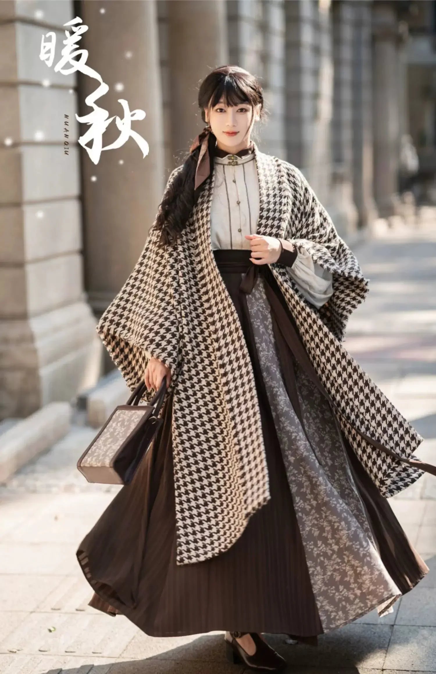 Autumn Houndstooth – New Chinese Style Coat | Song-Inspired Daily Wear for Modern Commuting - Yandan_Hanfu
