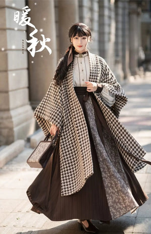 Autumn Houndstooth – New Chinese Style Coat | Song-Inspired Daily Wear for Modern Commuting - Yandan_Hanfu