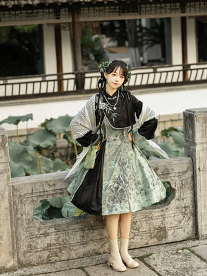 Tobacco bamboo Chinese style Mori girl Han element green lolita cheongsam - Yandan_Hanfu