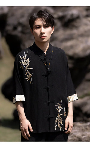 Tang suit men's Chinese style linen embroidered shirt - Yandan_Hanfu