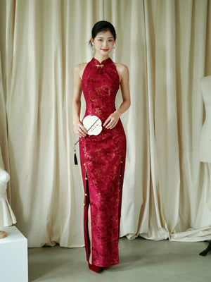 "Jubilee Bell" Red Cheongsam Shawl Bridal Toast Engagement Dress - Yandan_Hanfu