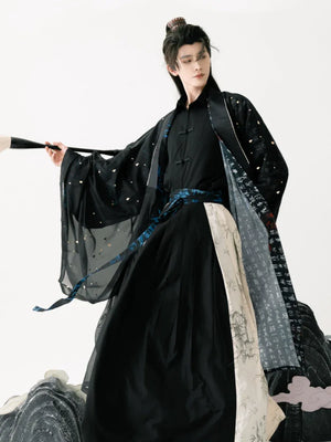 Song Dynasty | Calligraphy Hanfu Men's Cloak Large Sleeve Shirt Black Suit - Yandan_Hanfu