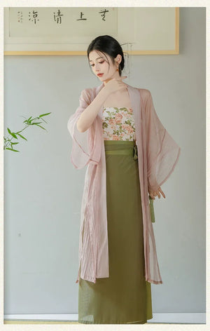 Garden Letter Romantic Daily Changgan Temple Hanfu Three piece Set - Yandan_Hanfu