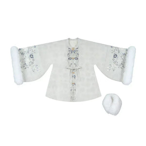 “Snowlit Clouds” – Winter Ming-Style Hanfu Set | Fur-Lined Cross-Front Jacket & Ma Mian Skirt - Yandan_Hanfu