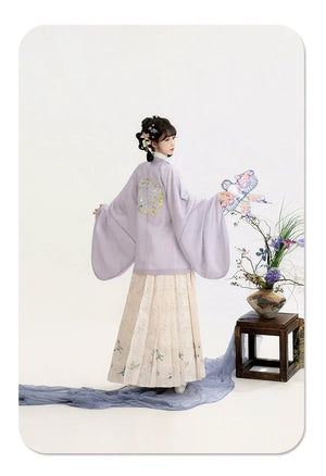 “Moonlit Blossom” Ming-Style Hanfu for Women – Embroidered Round-Collar Top & Mamian Skirt, Autumn/Winter - Yandan_Hanfu