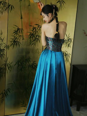 "Sparrow" Jacquard tube bride trailing wedding wedding dress toasting dress engagement - Yandan_Hanfu