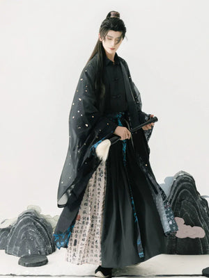 Song Dynasty | Calligraphy Hanfu Men's Cloak Large Sleeve Shirt Black Suit - Yandan_Hanfu